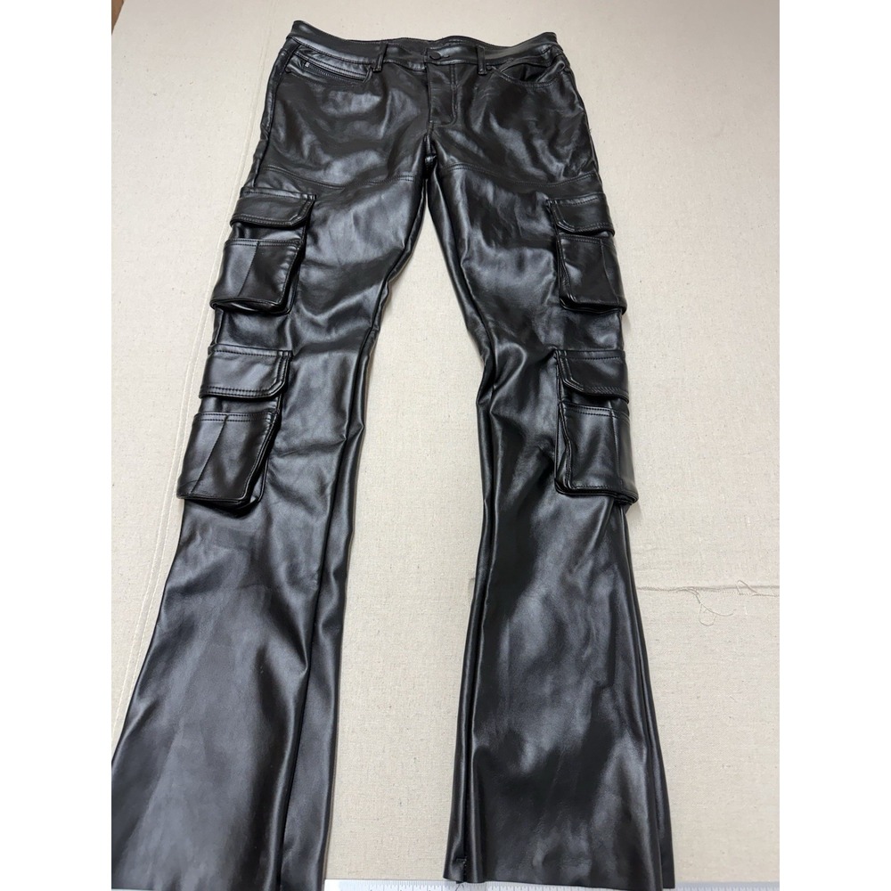Rockstar Original Men’s Size 36 Black Faux Leather Flared Cargo Pants